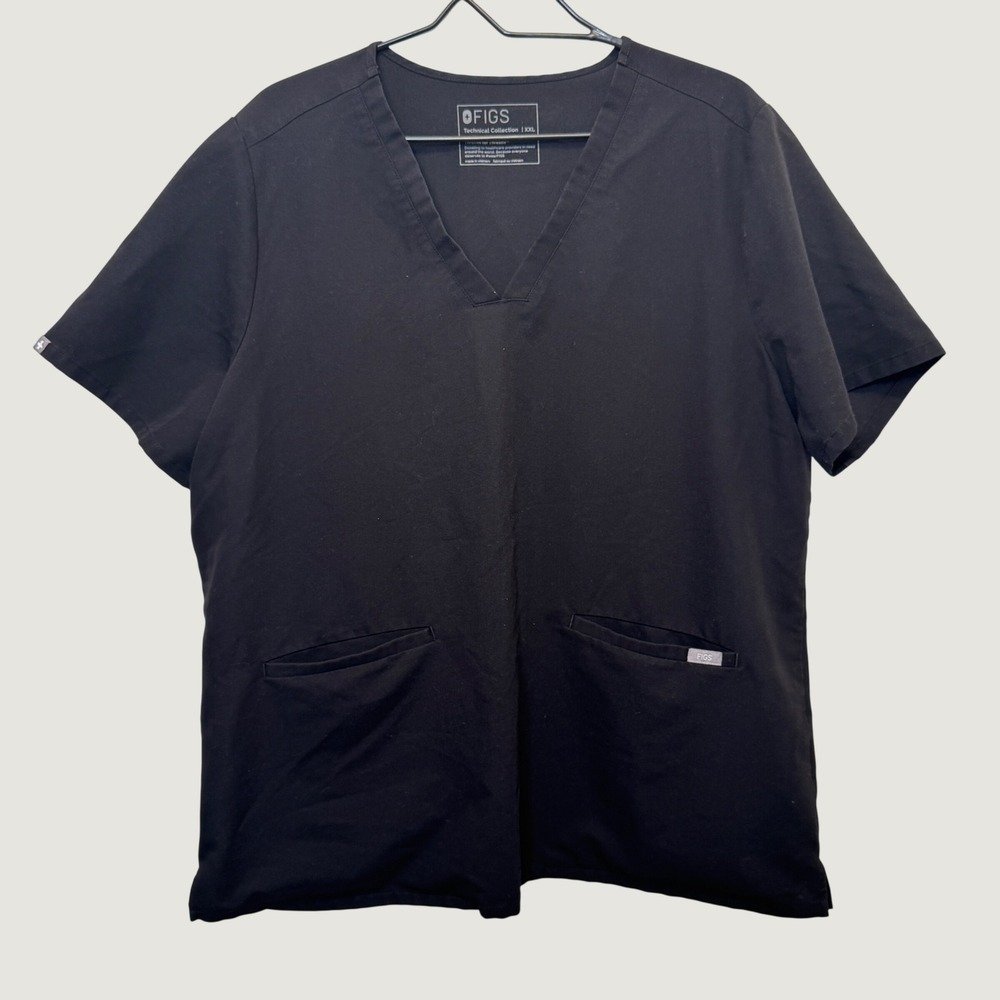 FIGS Womens Casma Scrub Top XXL Black V-Neck Medical Nursing Healthcare FW1100